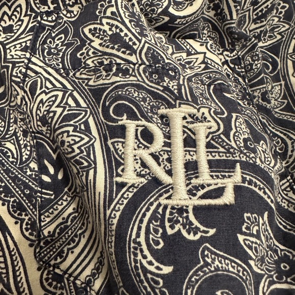 RALPH LAUREN Shirt Men's XL ButtonUp Scribble Blue Paisley 3/4 Sleeve - Picture 4 of 5